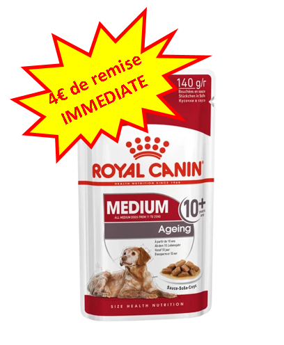 -4€ sur le Royal Canin Medium Adult 10+ Wet en sauce en 10x140g Dog A'chat -4€ sur le Royal Canin Medium Adult 10+ Wet en sauce en 10x140g Dog A'chat