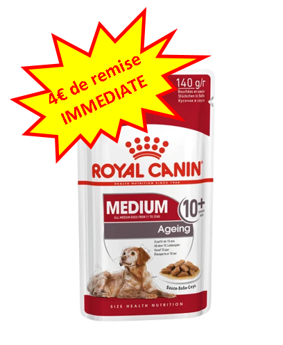 -4€ sur le Royal Canin Medium Adult 10+ Wet en sauce en 10x140g Dog A'chat