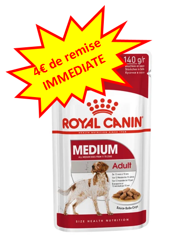 -4€ sur le Royal Canin Medium Adult Wet en sauce en 10x140g Dog A'chat -4€ sur le Royal Canin Medium Adult Wet en sauce en 10x140g Dog A'chat