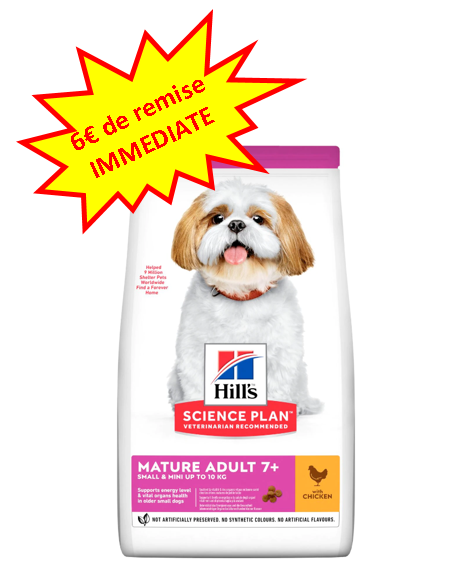 -6€ sur l'Hill's Chien Mature Mini au poulet en 3kg. Dog A'chat