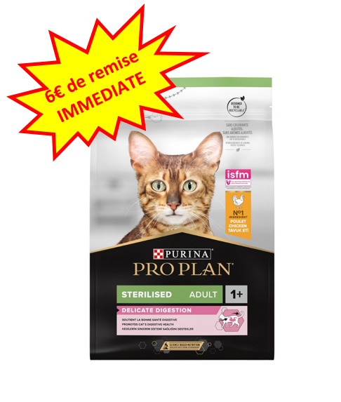 -6€ sur le Pro Plan Chat Stérilisé au pôulet en 3kg. Dog A'chat