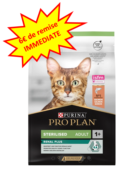 -6€ sur le Pro Plan Chat Stérilisé au saumon en 3kg.