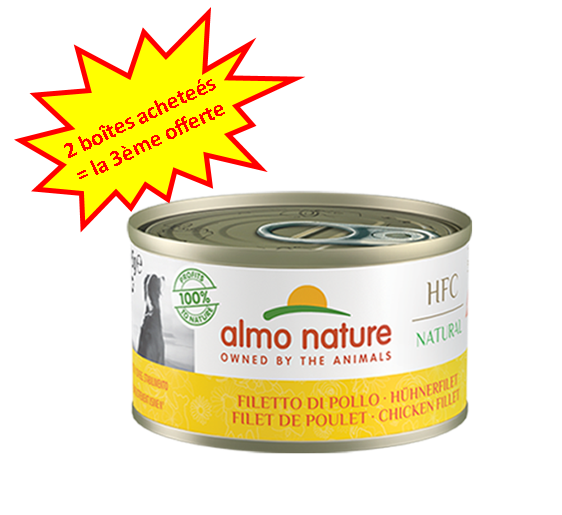 2 Boîtes d'Almo Nature Chien au poulet en 95g achetées = la 3ème OFFERTE (Bletterans)