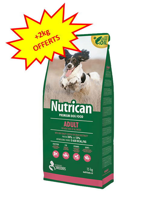 Les sacs de Nutrican Adulte au poulet en 15kg ont 2kg gratuits en plus. Dog A'chat