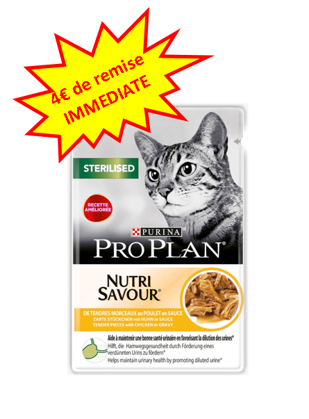 -4€ sur le Pro Plan Chat Nutri Savour Stérilisé au poulet en 10x85g Dog A'chat