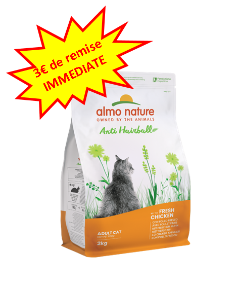 -3€ sur l'Almo Nature Chat Anti Hairball au poulet en 2kg. Dog A'chat