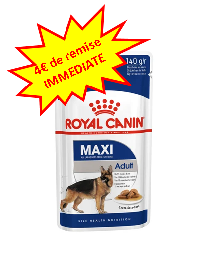 -4€ sur le Royal Canin Maxi Adult Wet en sauce en 10x140g Dog A'chat