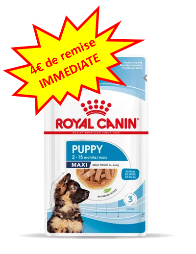 -4€ sur le Royal Canin Maxi Puppy Wet en sauce en 10x140g Dog A'chat