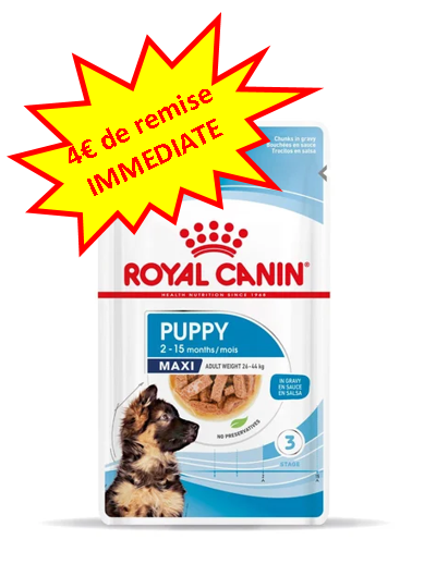 -4€ sur le Royal Canin Maxi Puppy Wet en sauce en 10x140g Dog A'chat -4€ sur le Royal Canin Maxi Puppy Wet en sauce en 10x140g Dog A'chat